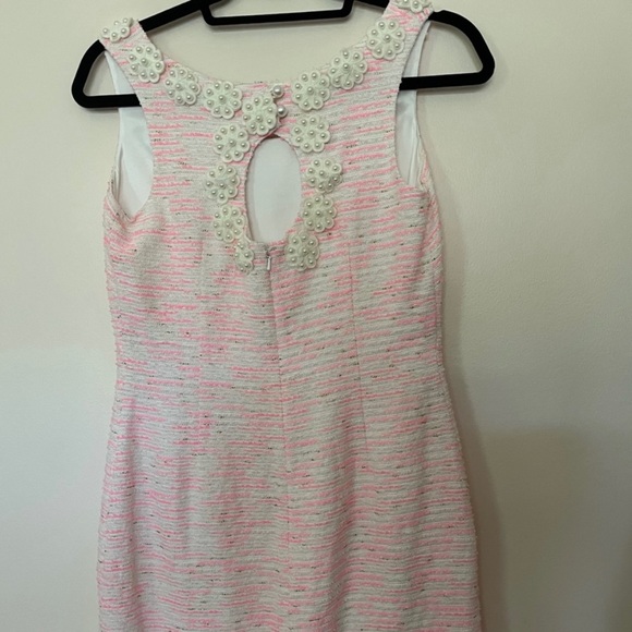 Lilly Pulitzer Pearl Beaded Pink Shift Tweed Dress - Picture 3 of 4